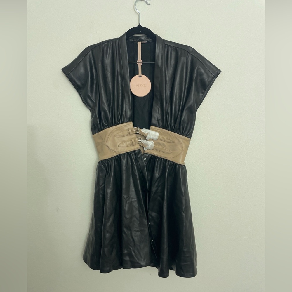 Alexis Berlin Mini Dress Faux Leather  Black Size M $495 msrp - Picture 3 of 9